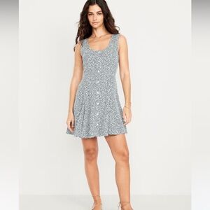Old Navy Fit & Flare Crepe Button-Front Mini Dress NWT XL White Black Flowers